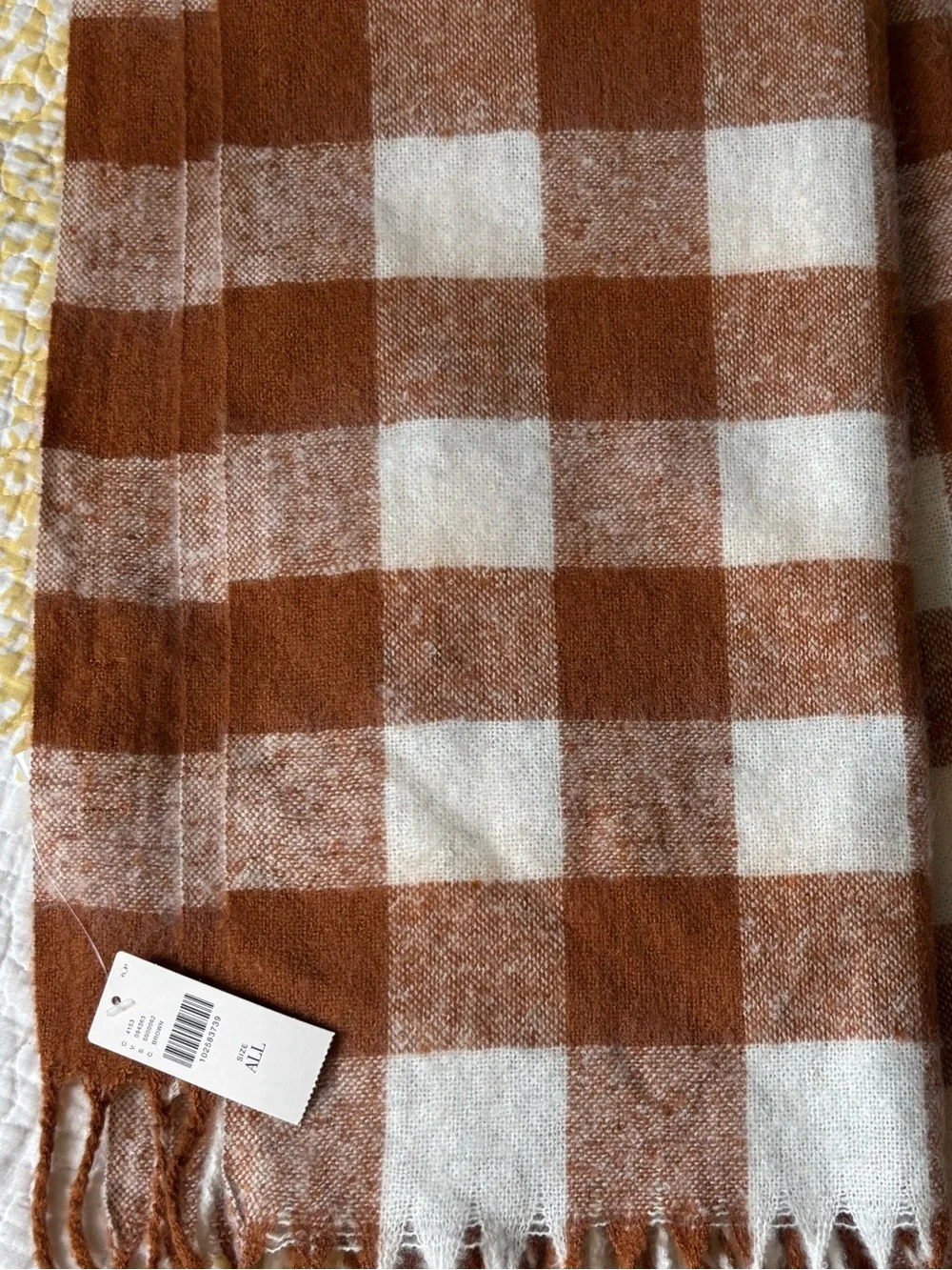 Maeve Rust Brown and White Buffalo Check Fringe Scarf